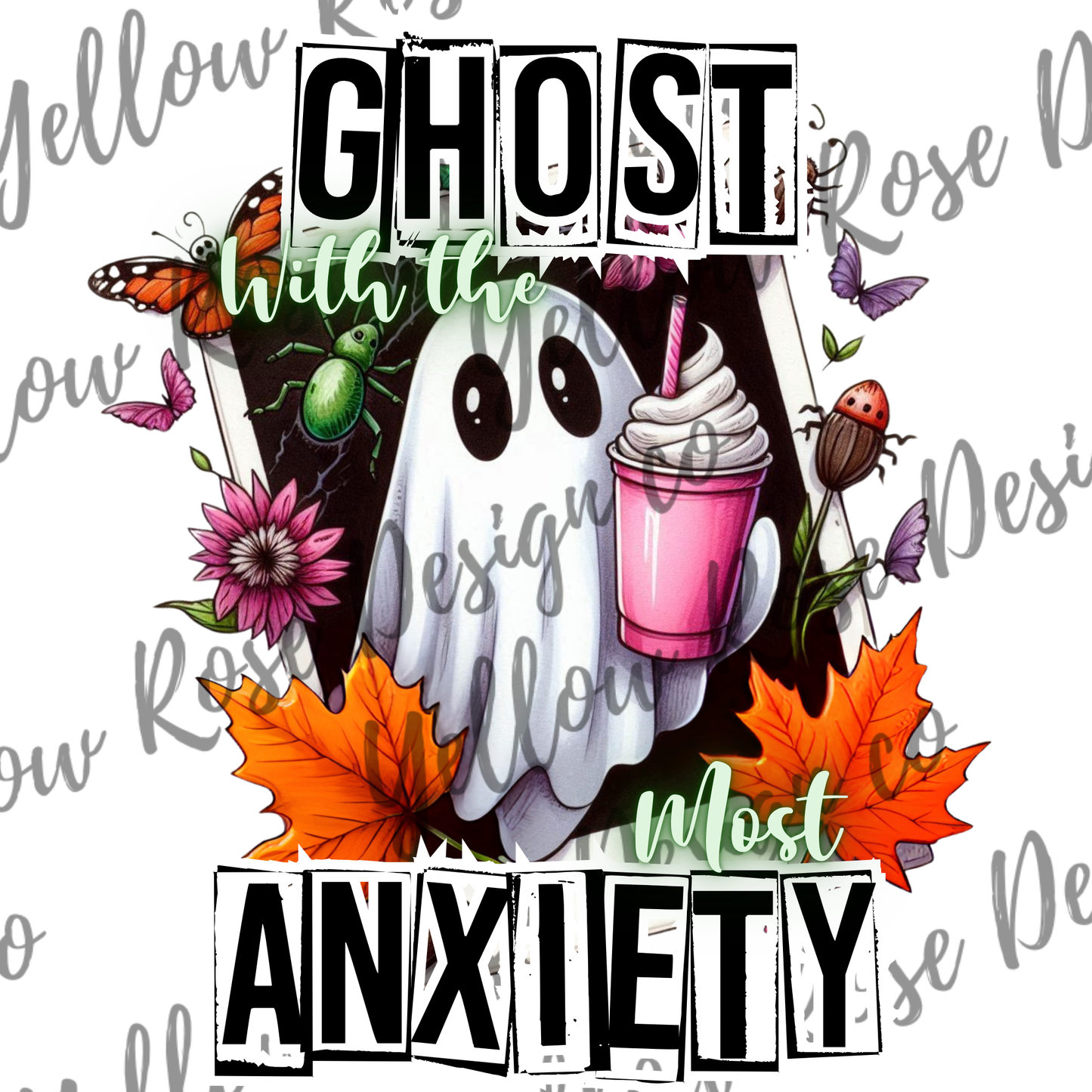 Ghost with the most anxiety, Fall or Halloween Humorous tshirt design png