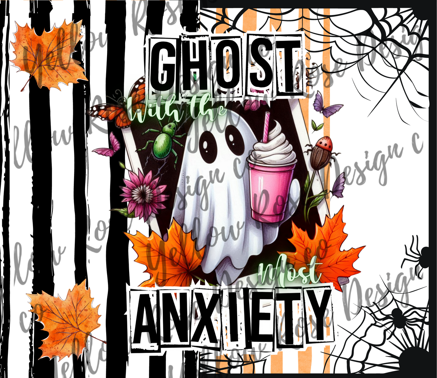 Ghost with the most anxiety Halloween fall tumbler wrap png