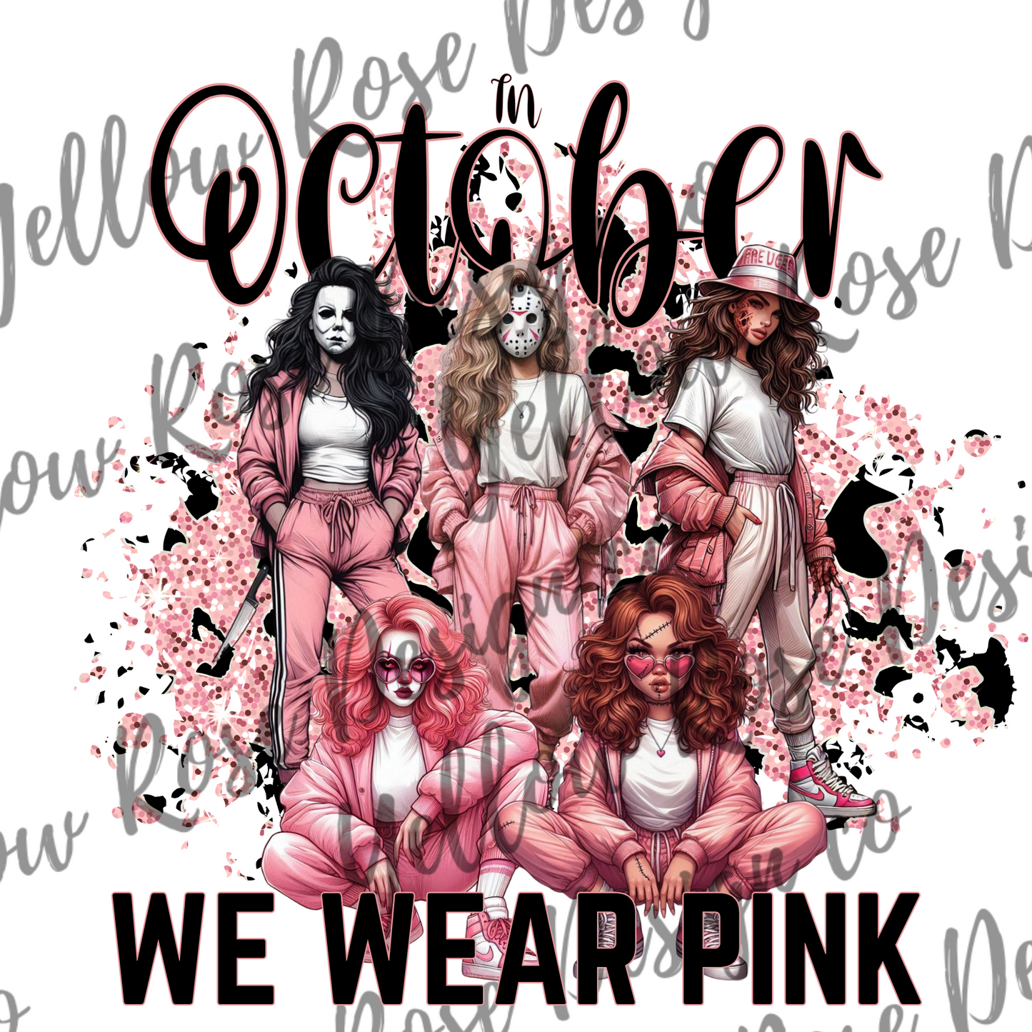 In October we wear pink, horror collection, Halloween breast cancer awarness png