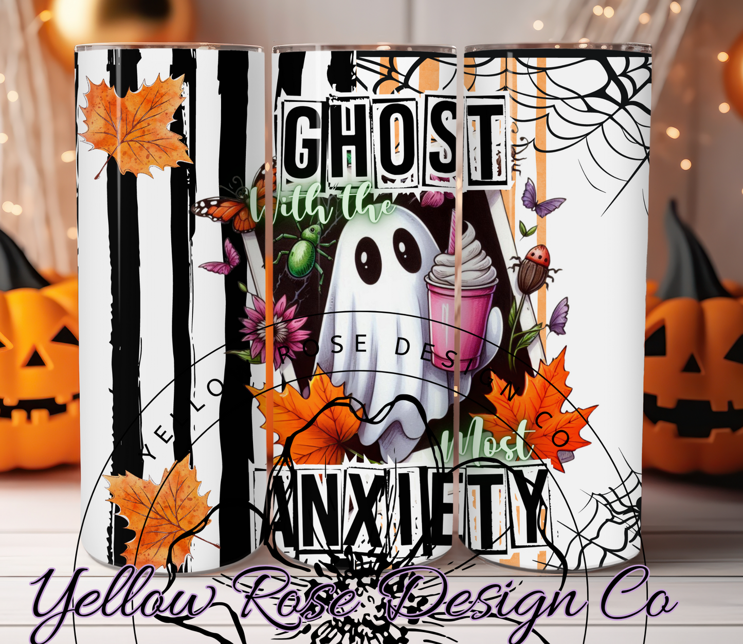 Ghost with the most anxiety Halloween fall tumbler wrap png