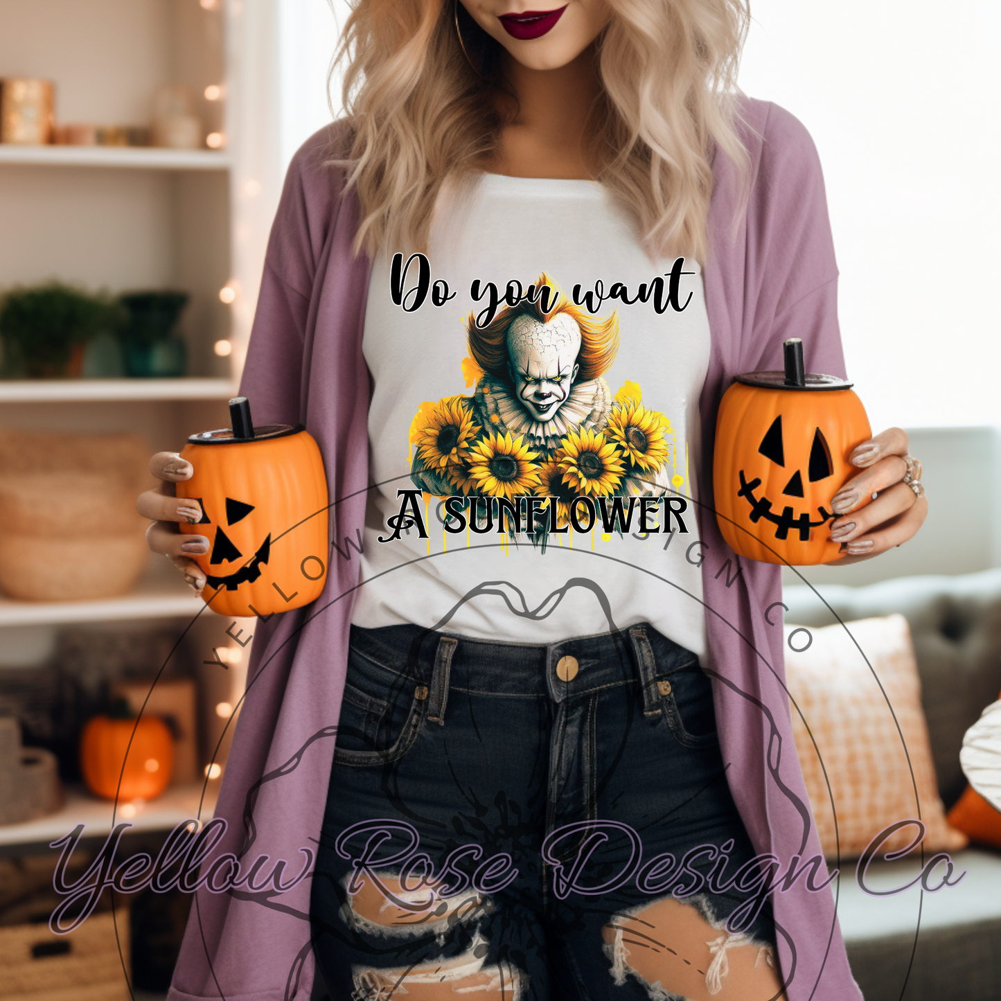 Do You Want Sunflower Yellow Halloween Clown Digital Download png