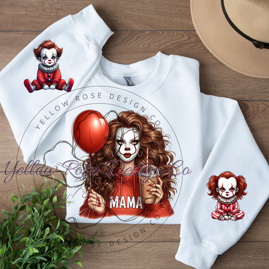 Clown Horror Mama crew neck pull over with sleeve babies png