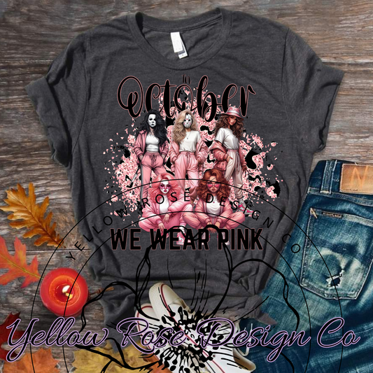 In October we wear pink, horror collection, Halloween breast cancer awarness png