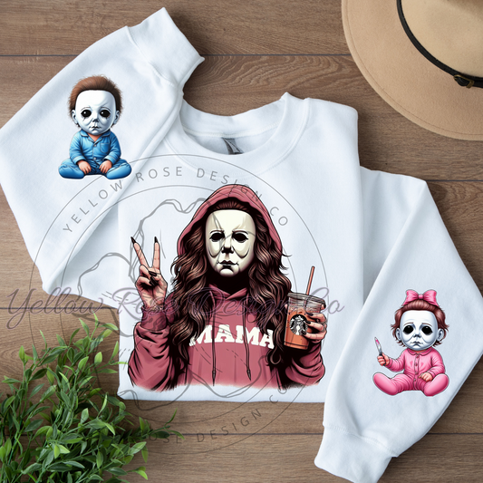 Horror Mama Halloween Myers crewneck with babies pnh