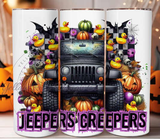 Jeepers creepers spooky Halloween tumbler wrap, creepy jeep with ducks tumbler design png